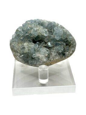 Natural Blue Celestite Geode Cluster On Display Stand - 2.5 Inches Long